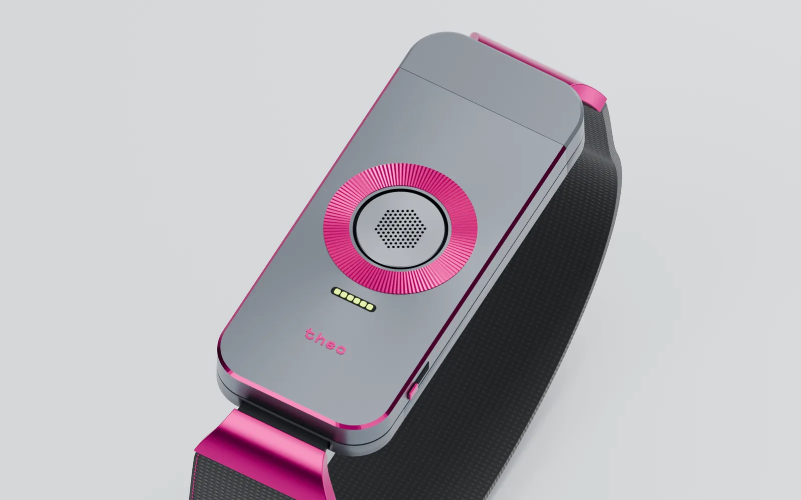 The TheoBand in its listening state, the status slot lit while the cap is held down.