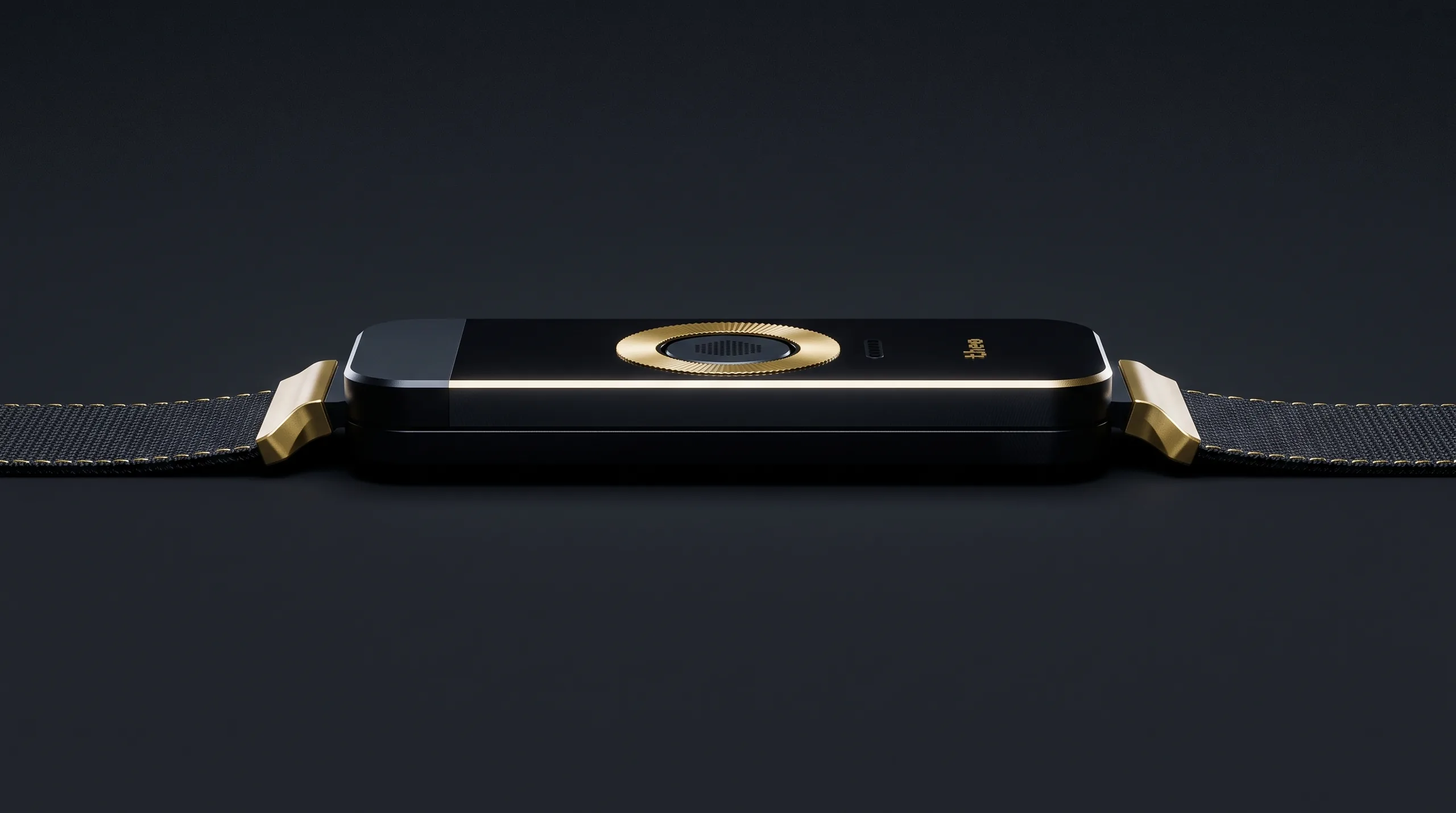 The TheoBand slab seen edge-on, its diamond-cut chamfer catching a single line of light.